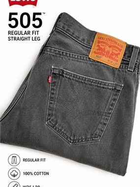Levi’s 505 Men’s Jeans 36x30 Regular Fit Straight Leg Black Gray Denim